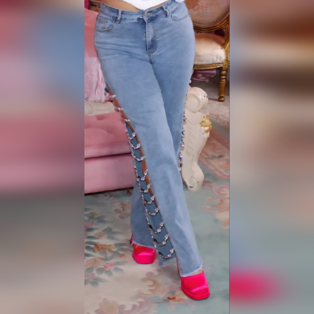 ✨ BlueB Rhinestone Chain Jeans – Size Small ✨ - Picture 8 of 8
